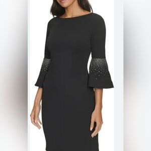 NWT Calvin Klein Embellished Rhinestone Bell Sleeve Dress. Sz 8